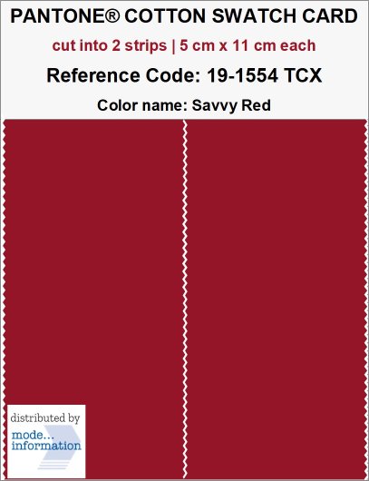 PANTONE COTTON SWATCH CARD 19-1554 TCX Savvy Red (cut into 2 strips…