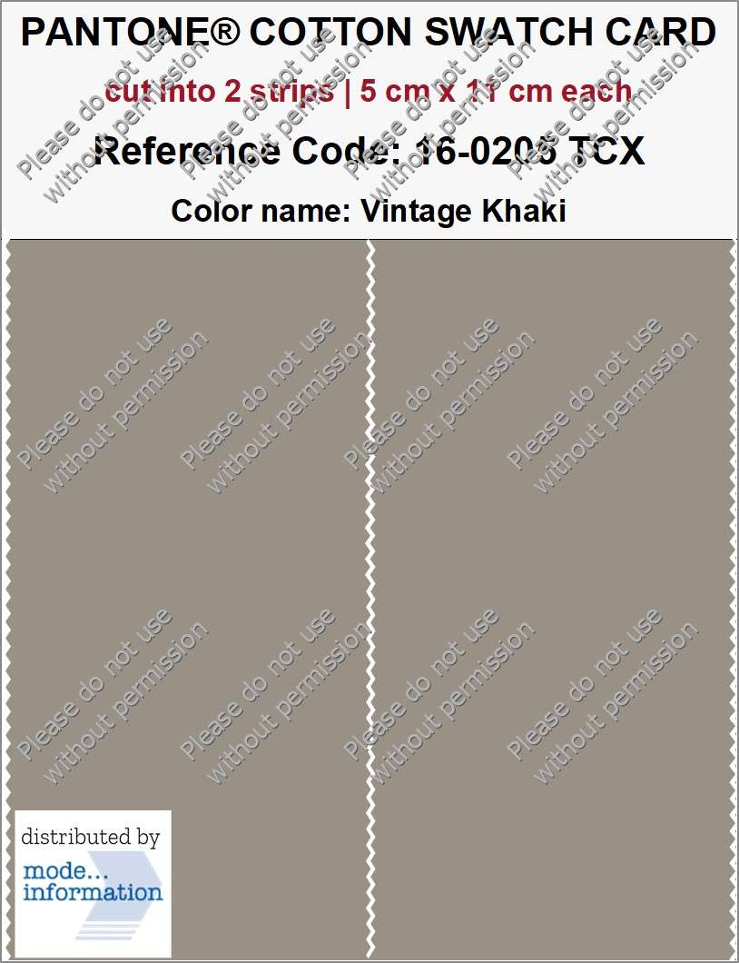 PANTONE COTTON SWATCH CARD 16-0205 TCX Vintage Khaki (cut into 2 strips | 5 cm x 11 cm)