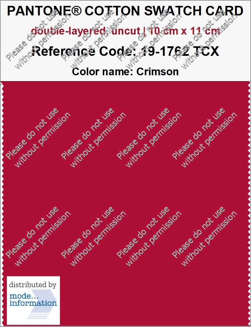 PANTONE COTTON SWATCH CARD 19-1762 TCX Crimson (double-layered, uncut | 10 cm x 11 cm)