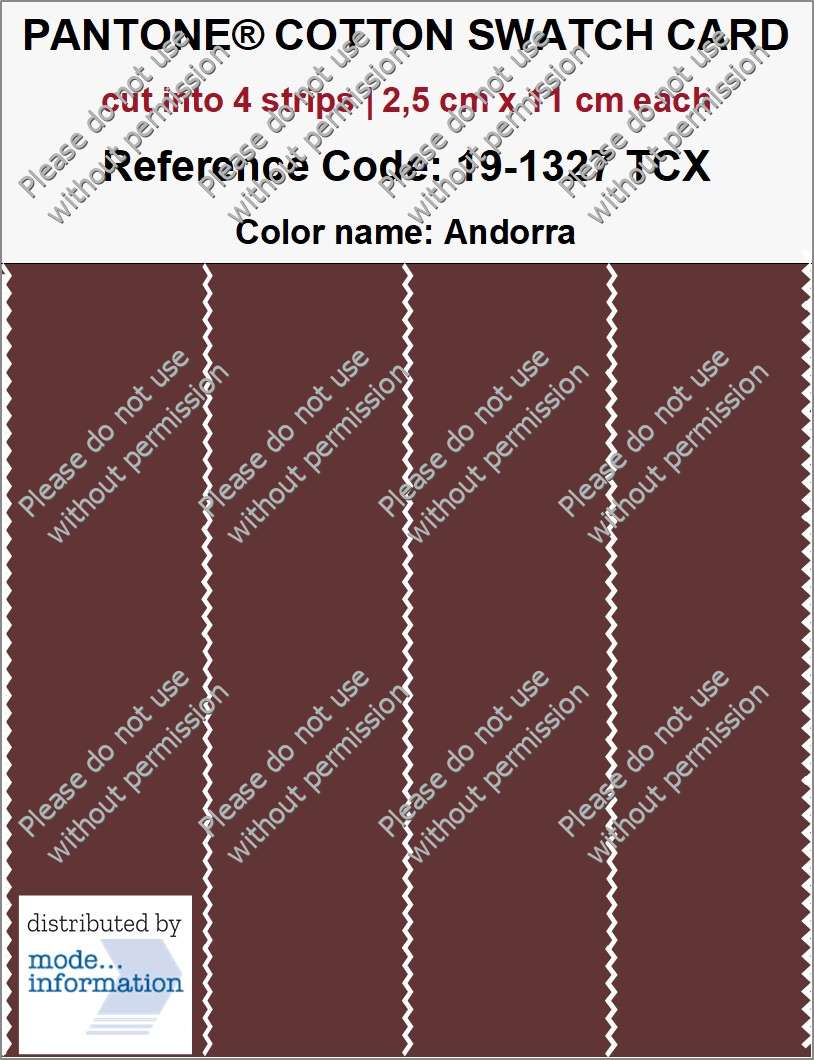 PANTONE COTTON SWATCH CARD 19-1327 TCX Andorra (cut into 4 strips | 2,5 cm x 11 cm)