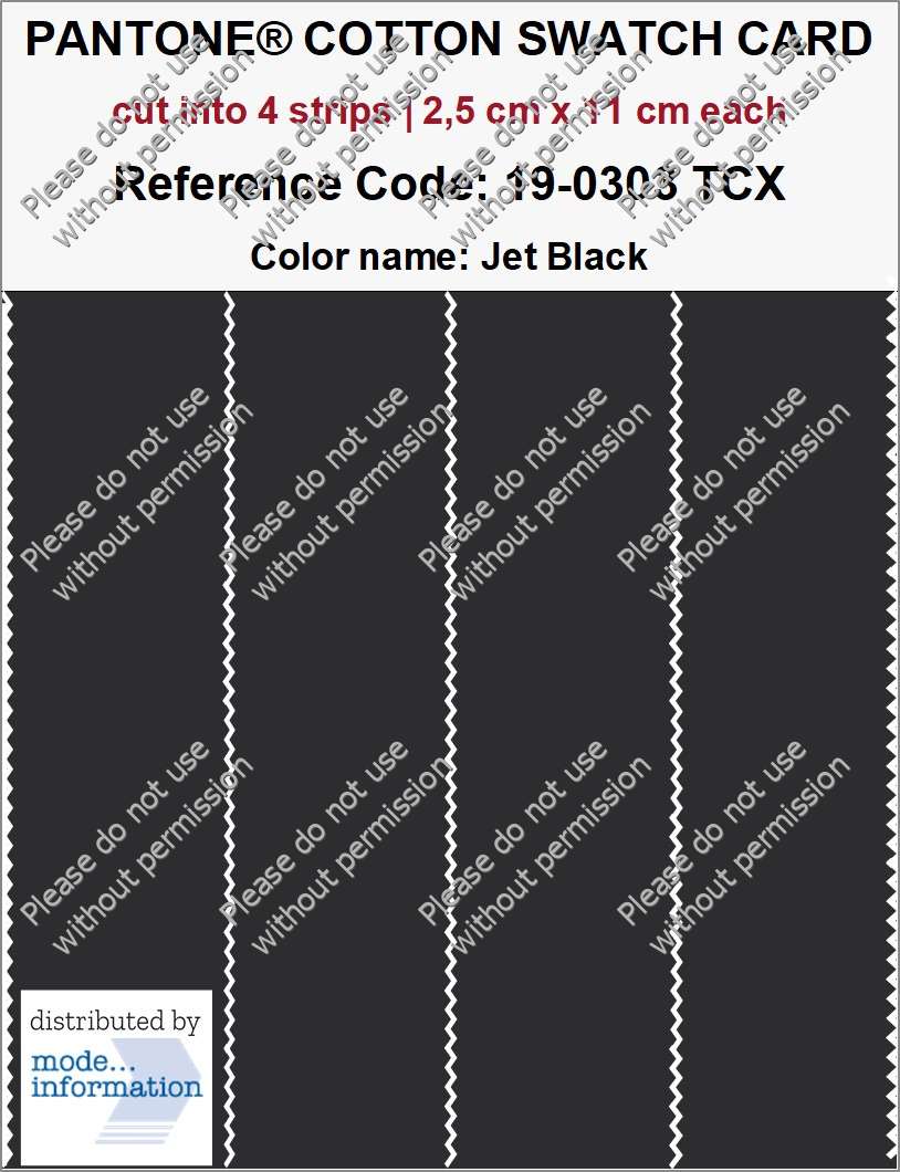 PANTONE COTTON SWATCH CARD 19-0303 TCX Jet Black (cut into 4 strips | 2,5 cm x 11 cm)