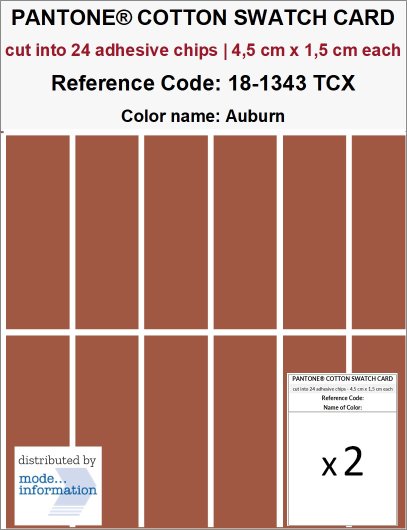 PANTONE COTTON SWATCH CARD 18-1343 TCX Auburn (cut into 24 adhesive…