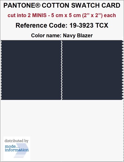 PANTONE COTTON SWATCH CARD 19-3923 TCX Navy Blazer (cut into 2 MINIS…