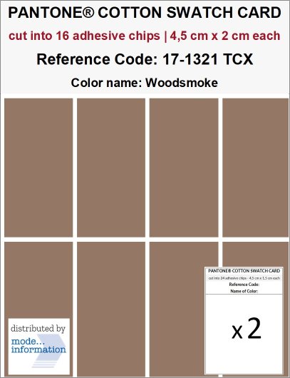 PANTONE COTTON SWATCH CARD 17-1321 TCX Woodsmoke (cut into 16 adhesi…