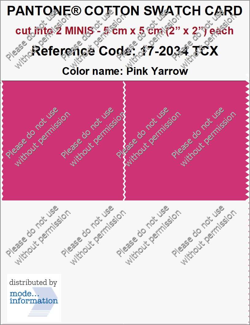 PANTONE COTTON SWATCH CARD 17-2034 TCX Pink Yarrow (cut into 2 MINIS | 5 cm x 5 cm)