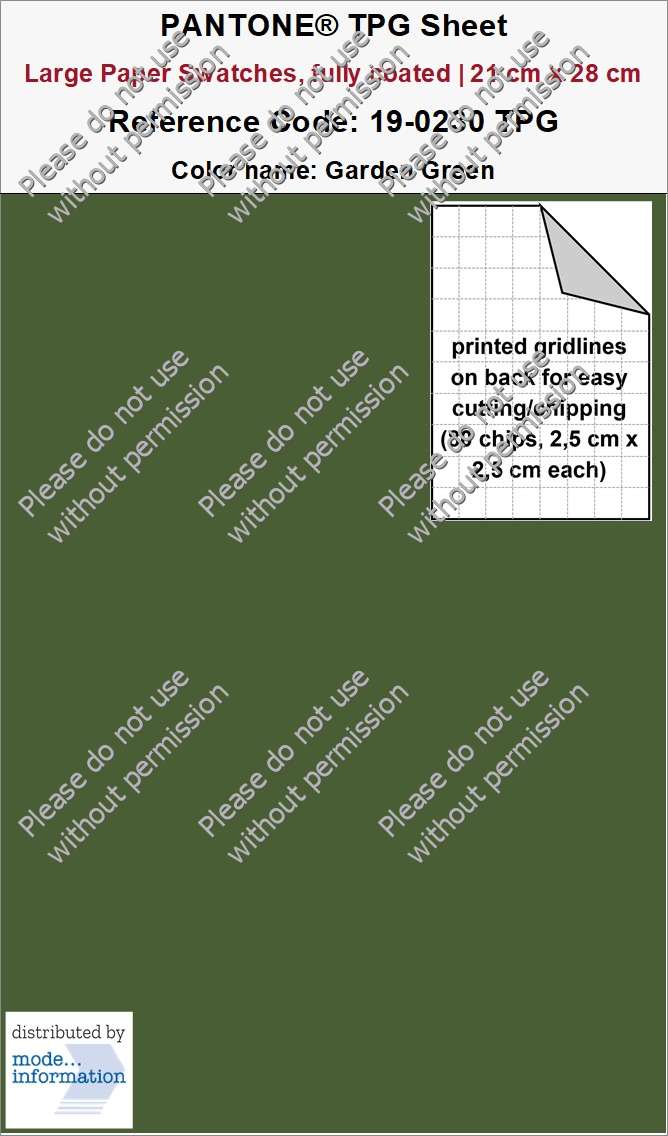 PANTONE TPG Sheet 19-0230 TPG Garden Green (Large Paper Swatch Card, fully coated | 21 cm x 28 cm)